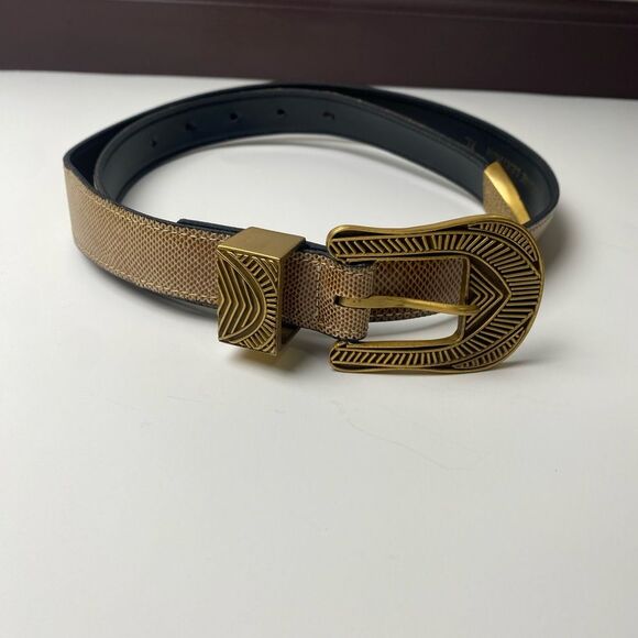 Riki Designs Genuine Leather Snakeskin Belt Gold Aztec Buckle Women's Size XL - Picture 2 of 16